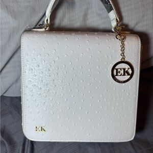 White Structured Shoulder Bag with Gold Charm